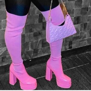 Pink Knee High Boots